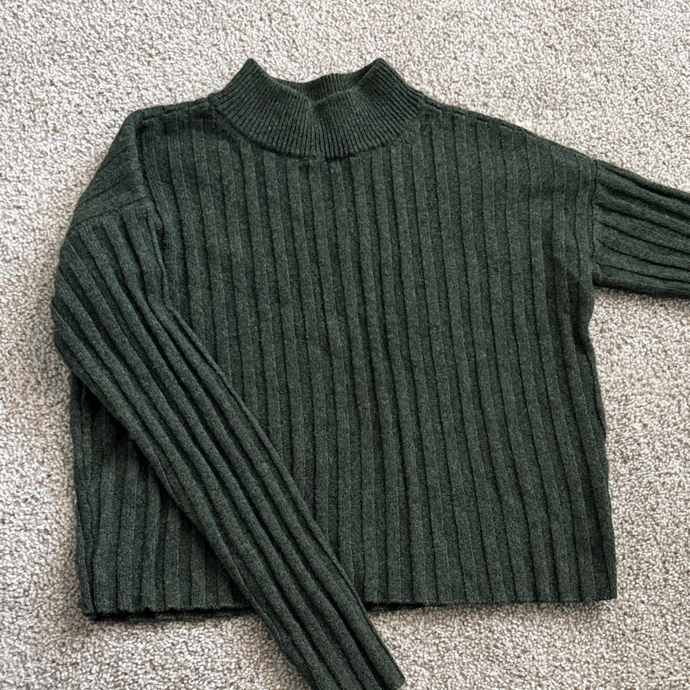 Madewell Dark Green Ribbed Mockneck Sweater XXS